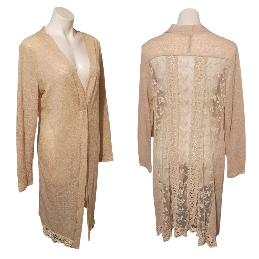 R n B Boutique Lace Cardigan Tan Beige Size XL Trendy Long